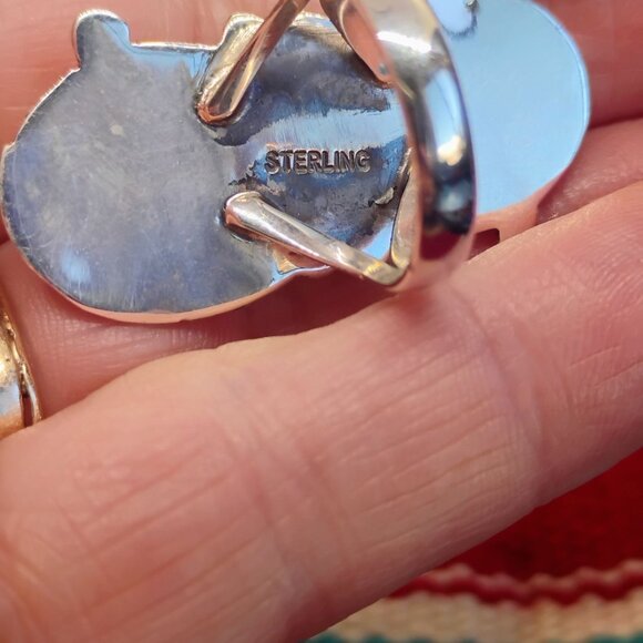 Southwest Sterling Silver Double Orange Spiny Oyster Shell Statement Ring Sz 7.5 - Picture 6 of 7